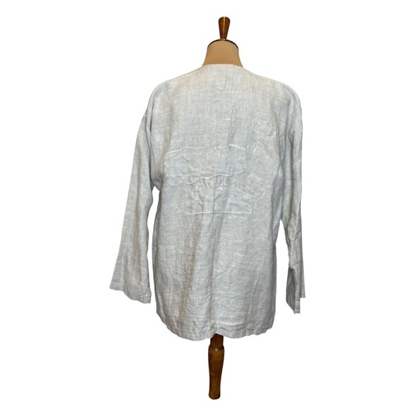 Vintage Tamiko Linen Overcoat Tunic Jacket Stitching Detail Minimilist Lagenlook - Picture 3 of 14